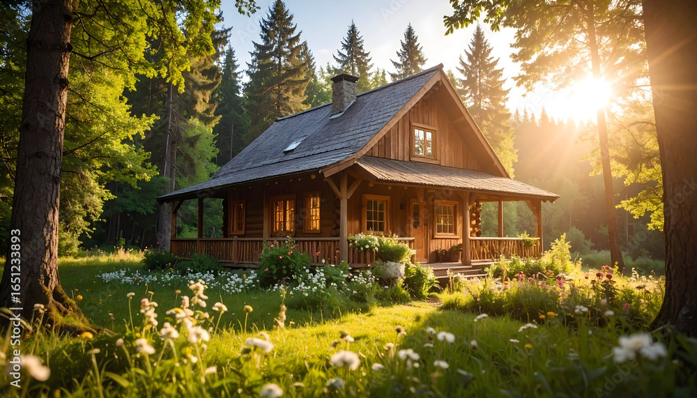 Fototapeta premium Wooden house in nature