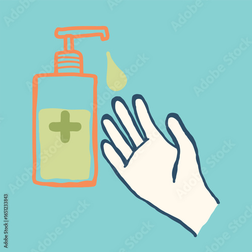 Hand sanitizer in pump container simple minimalist design illustration vector