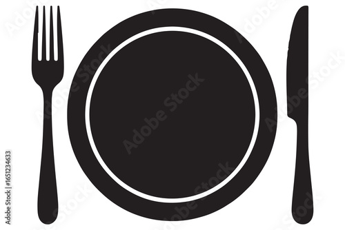 Silhouette of fork knife plate and spoon kitchen utensil icon vector
