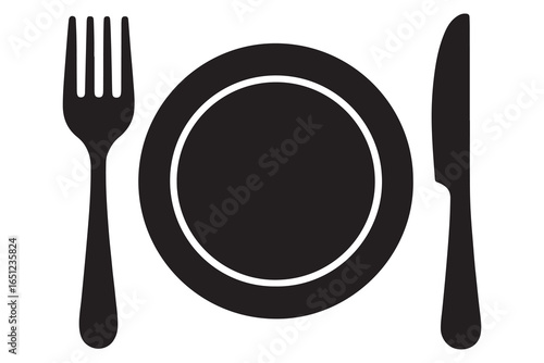 Silhouette of fork knife plate and spoon kitchen utensil icon vector
