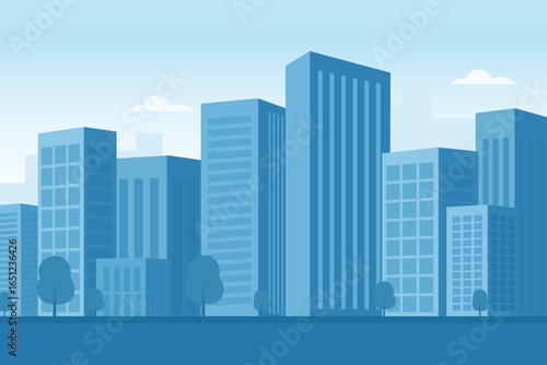 City Skyline Background. Urban Landscape Illustration. Modern Buildings and Architecture in Flat Vector Design. Real Estate Cityscape Scene. Abstract Gray Panorama Template [Converted] 33