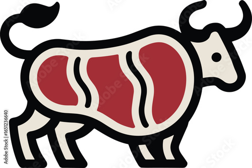 Stylized illustration of a bull with meat section for butchery concepts