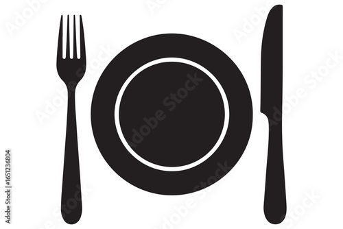 Silhouette of fork knife plate and spoon kitchen utensil icon vector
