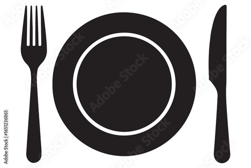 Silhouette of fork knife plate and spoon kitchen utensil icon vector
