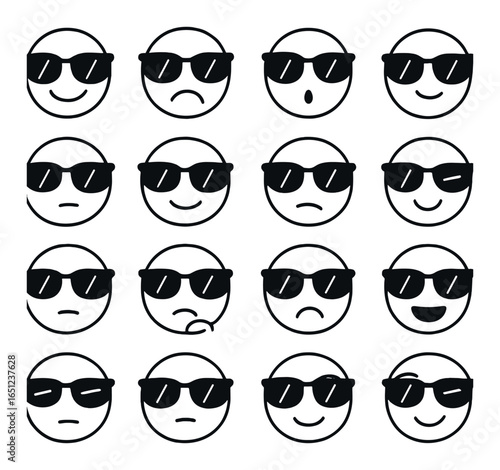 Pattern of various emotion faces with sunglasses on neutral background