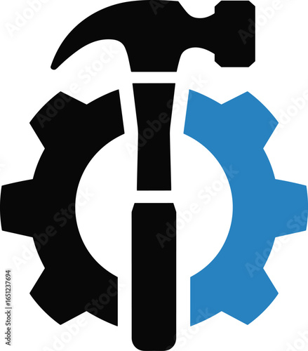 Symbolic representation of repair service with hammer and gears graphic