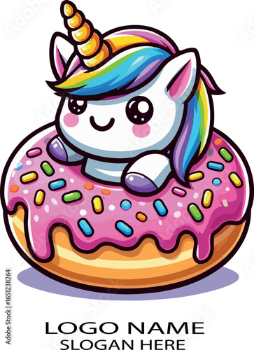 Doughnut cartoon unicornio logo icon vector .