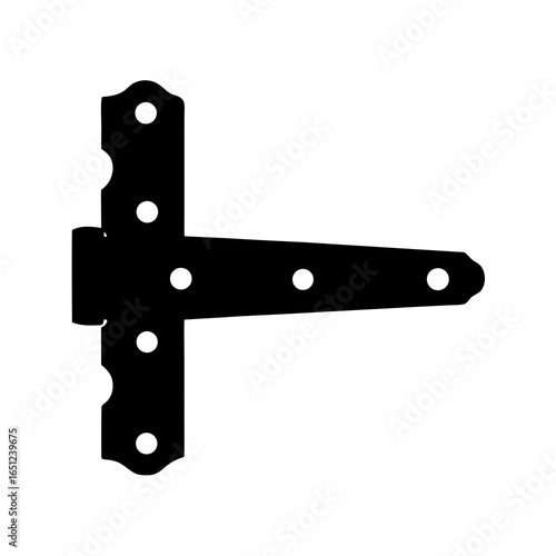 Simple illustration of a black metal tee hinge used for doors or gates