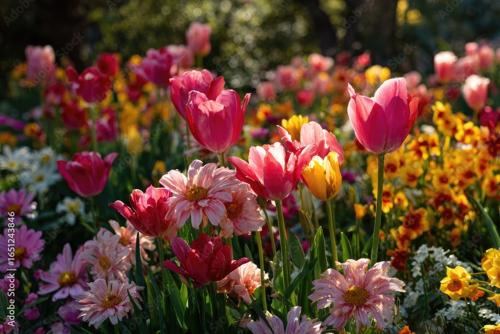 Obraz premium Vibrant flower bed in sunlight