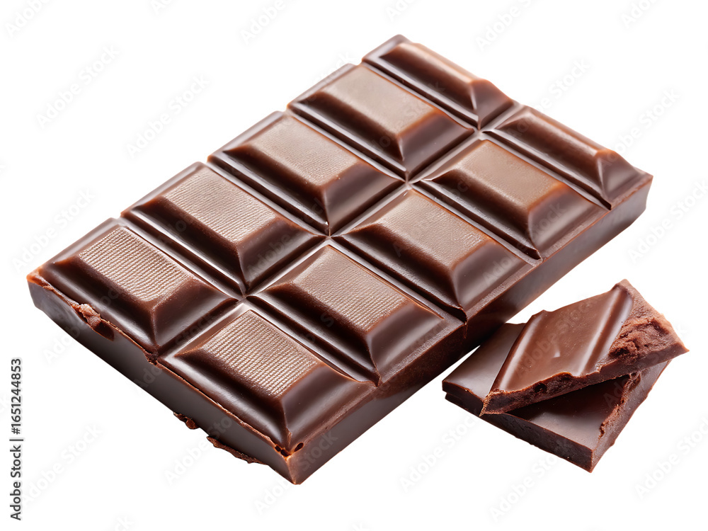 a broken chocolate bar with a broken piece isolated on white background ,PNG.AI Generated. a broken chocolate bar with a broken piece isolated on white background ,PNG.AI Generated.
