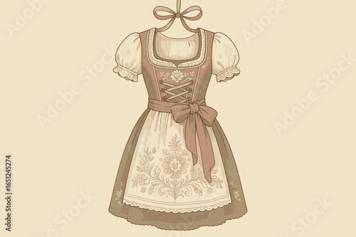 Elegant bavarian dirndl vector | traditional german dress design, oktoberfest, vintage charm