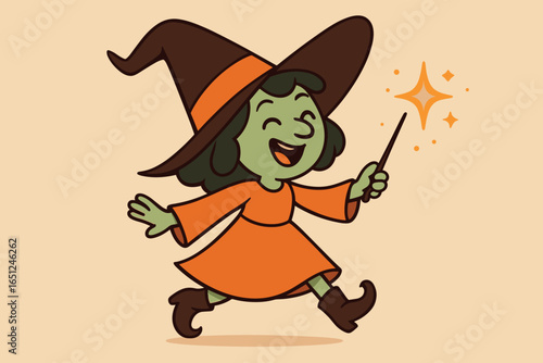 Whimsical witch art: enchanting halloween character in playful magic scene fantasy