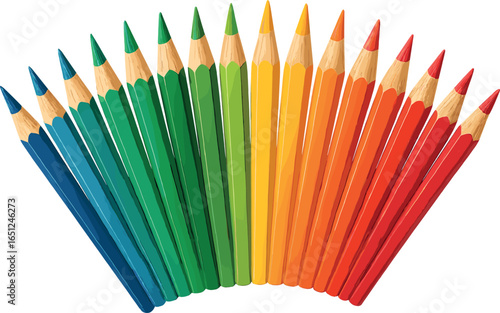 Colorful pencil gradient art | vivid rainbow spectrum arrangement in a vibrant fan shape vector