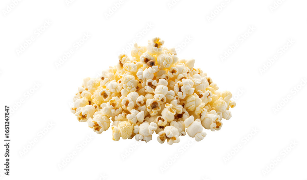 A stack of popcorn isolated on a plain white surface A stack of popcorn isolated on a plain white surface