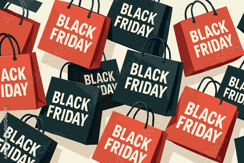 Black friday sale vector: vibrant shopping bags design for seasonal discounts and promotions