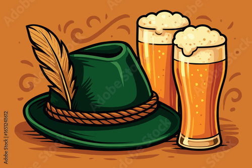 Bavarian hat vector with beer glasses | oktoberfest celebrations, traditional german festival