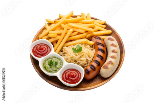 Wallpaper Mural plate of deliciousness with French fries, sausage, white sausage, and sauerkraut, topped off with herb sauce and ketchup. This is what typical German cuisine tastes like!
 Torontodigital.ca