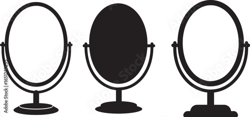 Three oval vanity mirrors on stands silhouette