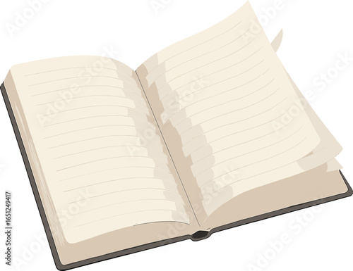 Blank notebook vector - minimalist, elegant, simple, open, lined pages for writing and creating