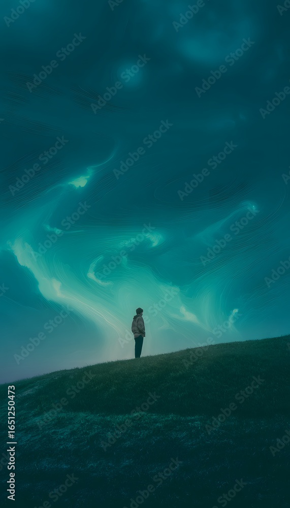 Fototapeta premium Lone Figure on Green Slope