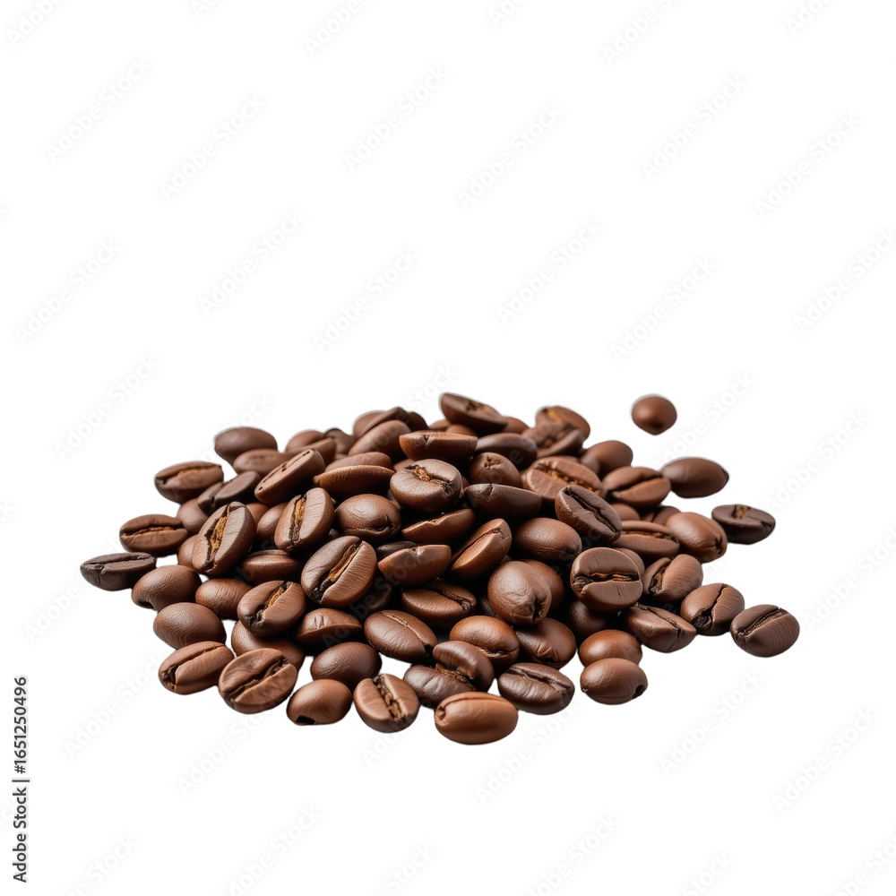 Naklejka premium Isolated Pile of Coffee Beans Kitchen Counter Food Photography Natural Light Close-Up Aroma and Freshness