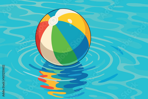 Colorful poolside reflection vector – summer beach ball, vibrant water patterns, relaxing scene