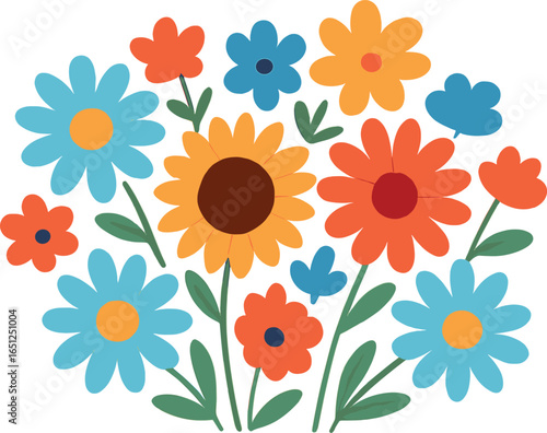 Vibrant floral composition vector | bright flower design | colorful blossoms artwork