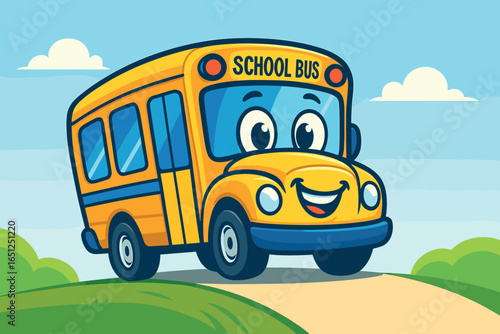 Cheerful cartoon school bus vector art for kids' education materials and fun designs