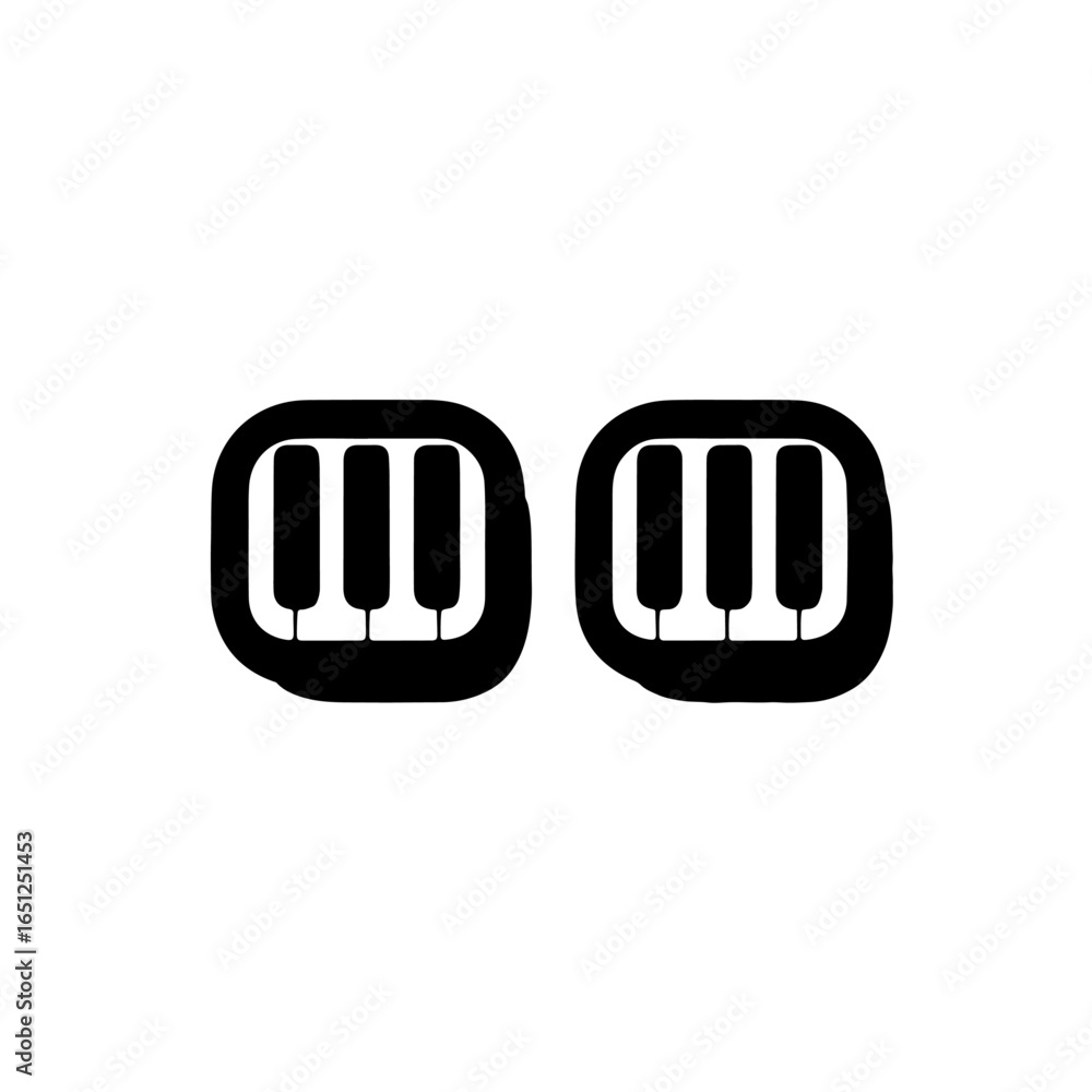 A set of two minimalist music icons featuring a stylized piano keyboard, representing musical harmony and creative arts. A set of two minimalist music icons featuring a stylized piano keyboard, representing musical harmony and creative arts.
