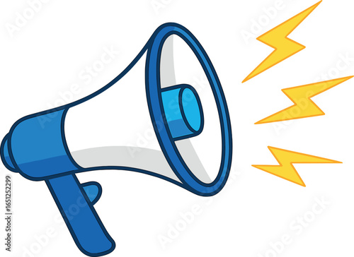 Announcement vector: dynamic megaphone with lightning bolts for engaging marketing