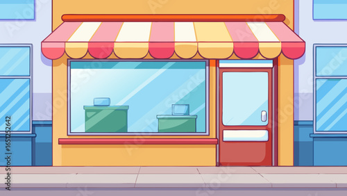 Cartoon storefront with striped awning building