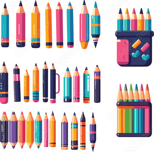 Colorful Pencils Crayons School Set