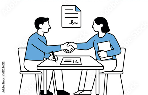 Handshake agreement vector: business deal and collaboration concept in simplified design