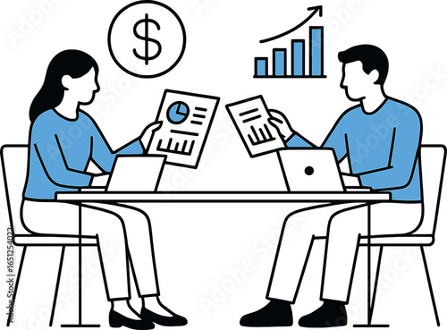 Financial analysis vector | business analytics, report review, data insights, teamwork discussion