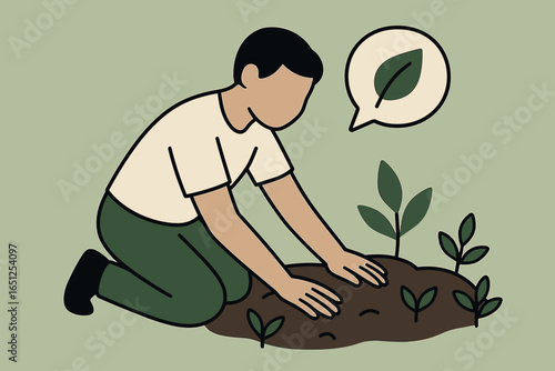 Gardening bliss vector: simplistic gardening scene with planting and nature elements