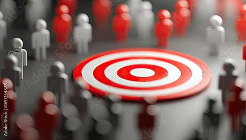Red target surrounded by many small figures