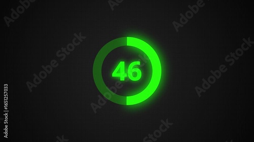 Numerical counting from 0 to 91. Circular progress bar with bright neon green light , countdown green animation timer circle countdown, live, stream, exercise, workout transparent background