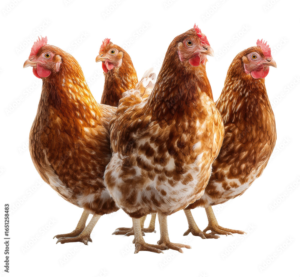 Naklejka premium Group of brown chickens in a farmyard animal outdoors isolated on transparent background