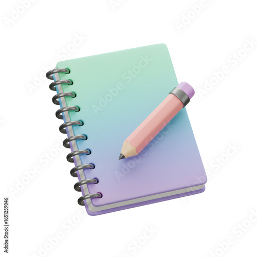 Pastel Notebook and Pencil Digital Illustration