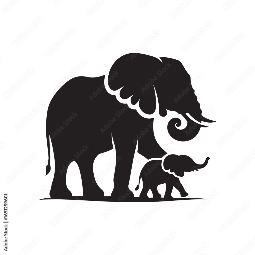 Obraz premium elephant with baby vector silhouette clip art logo design illustration. elephant baby icon set collections.