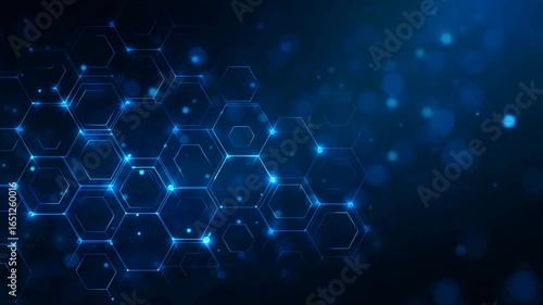 Futuristic glowing hexagon grid on dark blue background