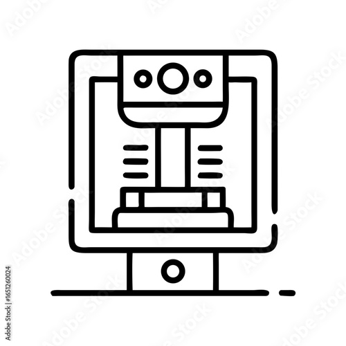 Modern medical tech machine, advanced diagnostic or laboratory equipment icon. Biotechnology research symbol in outline linear style. Vector illustration for healthcare interface, website, app