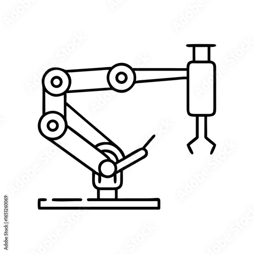 Industrial robotic arm or manipulator. Automation and technology concept. Medical technology related. Line icon for infographic, website interface, app