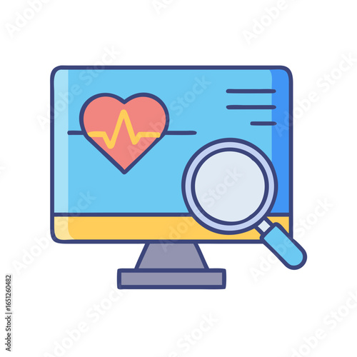 Free Download Сomputer monitor showing heart and cardiogram with magnifying glass. Medical diagnostic and health monitoring concept. Vector icon for app, web. - GFXLoad