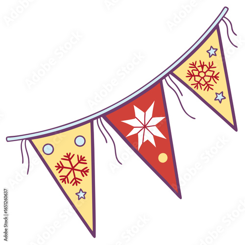 Winter Holiday Bunting With Snowflakes banner flag