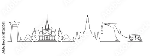 Line art Illustration vector of Bangkok Thailand symbols drawing in black and white