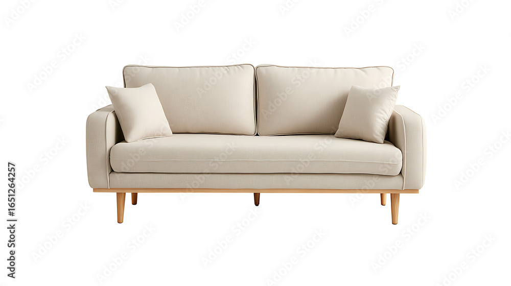 Fototapeta premium Modern Beige Couch with Pillows | Contemporary Neutral Sofa Design for Home Interiors