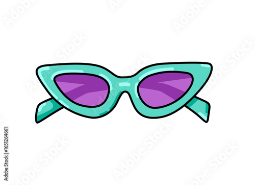 Cat-eye retro sunglasses icon. 80s 90s fashion style accessory. Cartoon element. Isolated vector illustration.