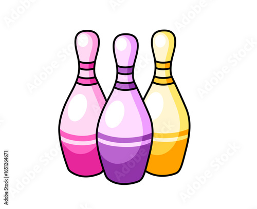 Group of bowling pins, skittle cartoon element. Isolated vector illustration.