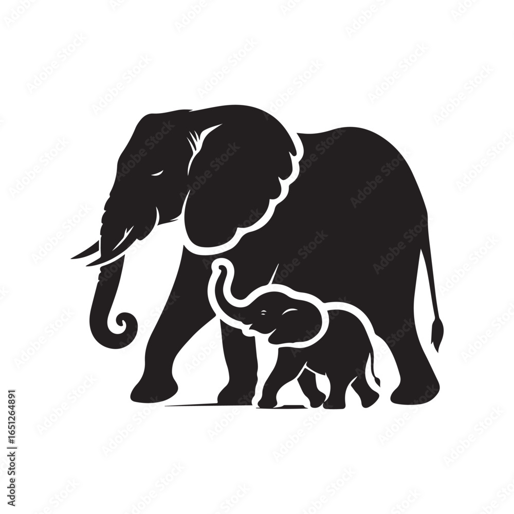 Obraz premium elephant with baby vector silhouette clip art logo design illustration. elephant baby icon set collections.